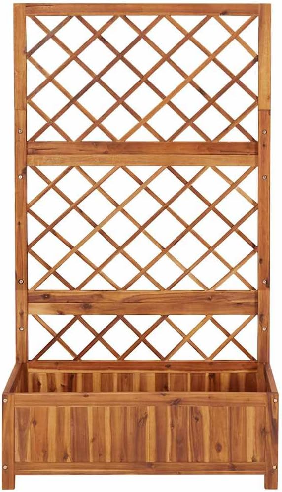 vidaXL Solid Acacia Wood Raised Bed with Trellis - Versatile Outdoor Rectangular Planter for Patios, Gardens, or Backyards - Natural Oil Finish - Easy Assembly - 33.5"x15"x59.1"
