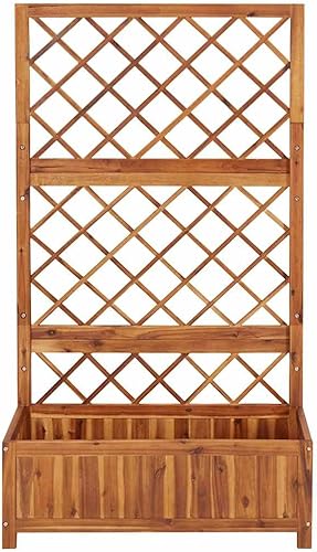 Miniatura 4 de vidaXL Cama elevada de madera de acacia maciza con enrejado, jardín, patio, terraza, patio, balcón, maceta de madera, caja de flores