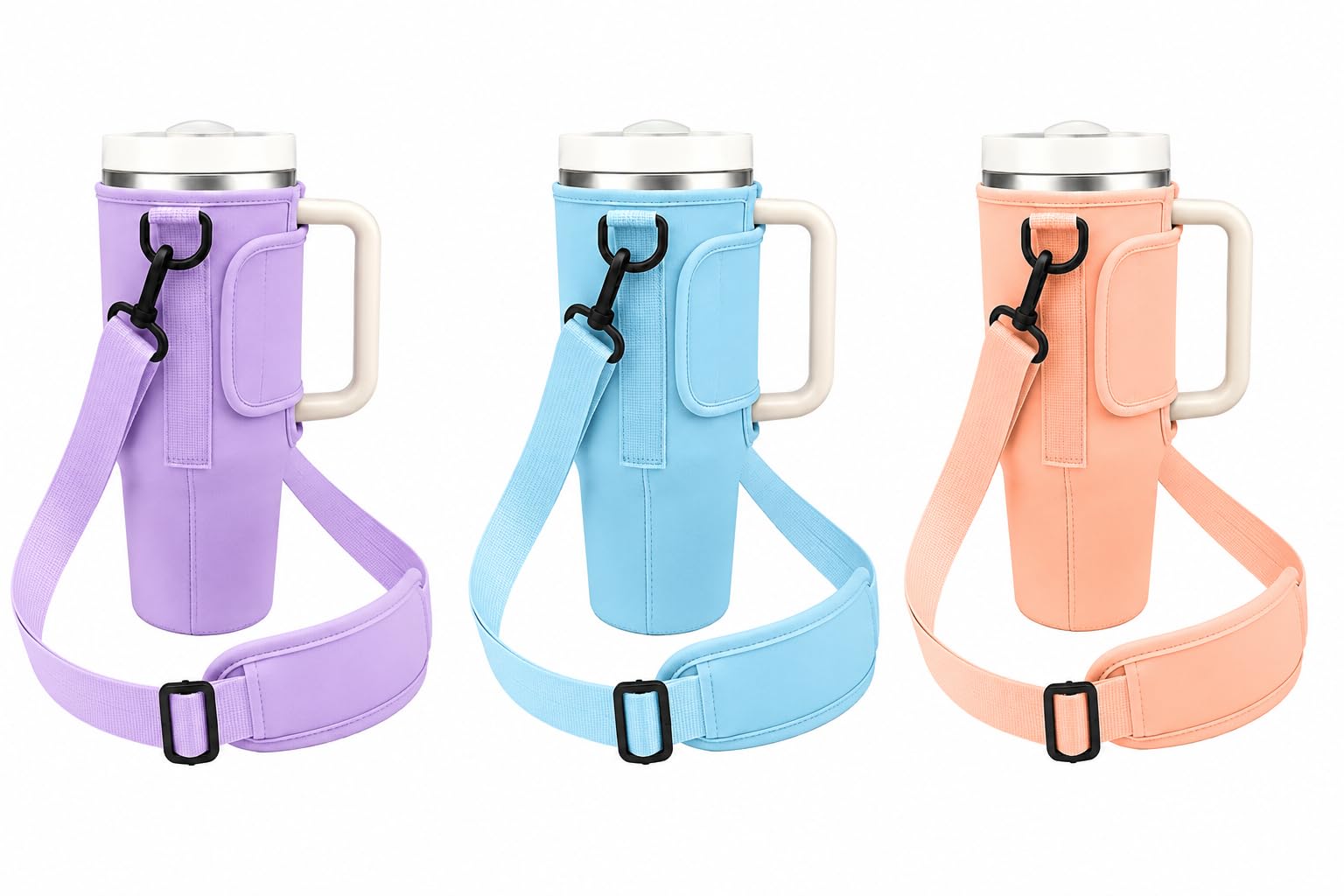 Water Bottle Carrier Bag with Phone Pocket for Stanley Tumbler Adjustable Strap, Durable Sleeve Holder Insulated Cup Bag for Outdoor Travel, Gym Hiking Fits Tumbler Multi-Colour-image-49