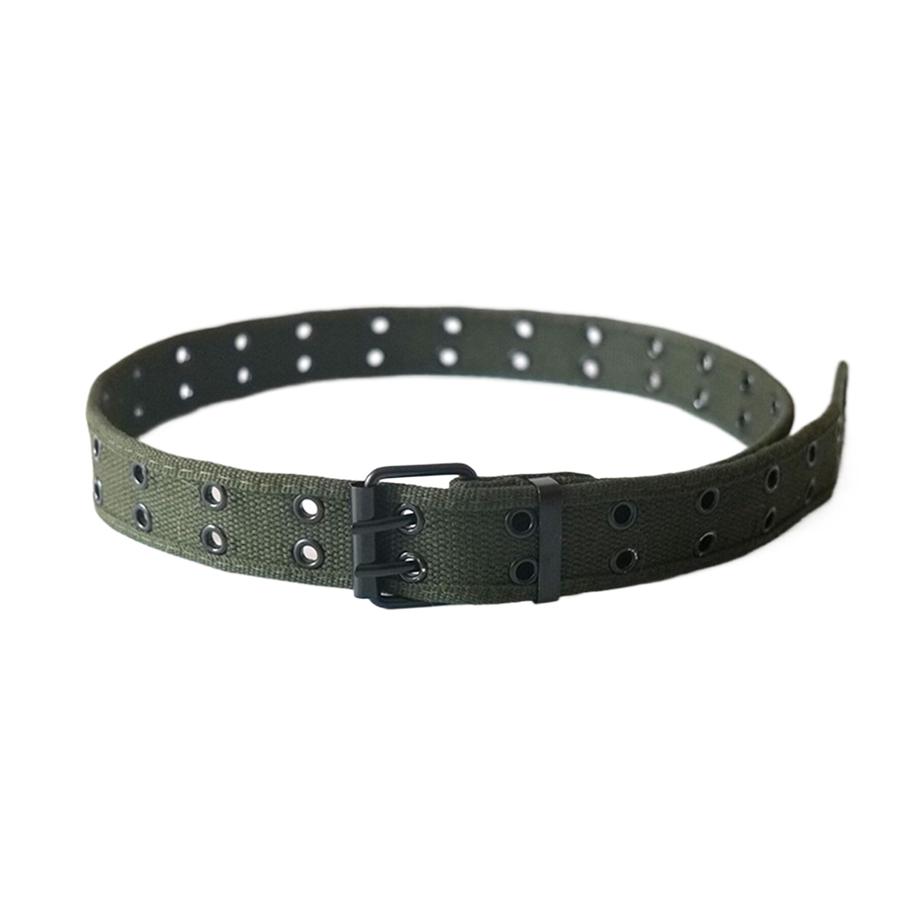 QUANNICE Unisex Canvas Belt Double Grommets Holes Belt for Men and Women, Green