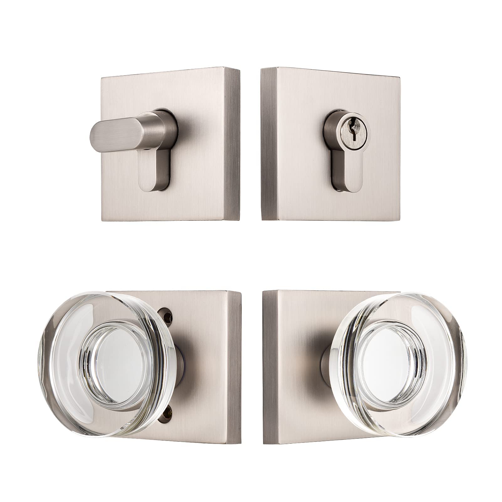 coolnews Crystal Glass Door Locks with Deadbolts, Entry Door Knob and Deadbolt Lock Set, Satin Nickel