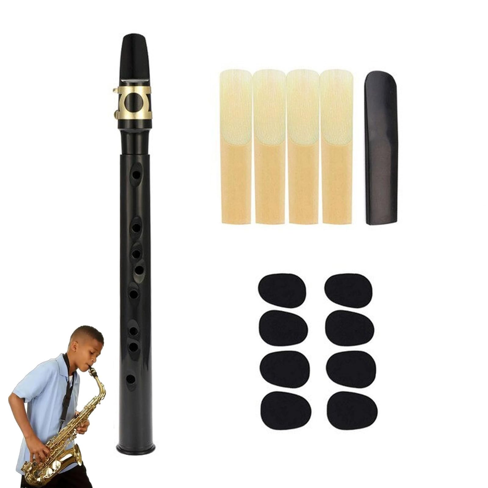 Genérico Mini Saxofón En Do, Saxofón Portátil De Viaje, Rango De Dos Octavas, Instrumento De Viento Madera para Principiantes, Saxofón De Bolsillo Duradero (Black)