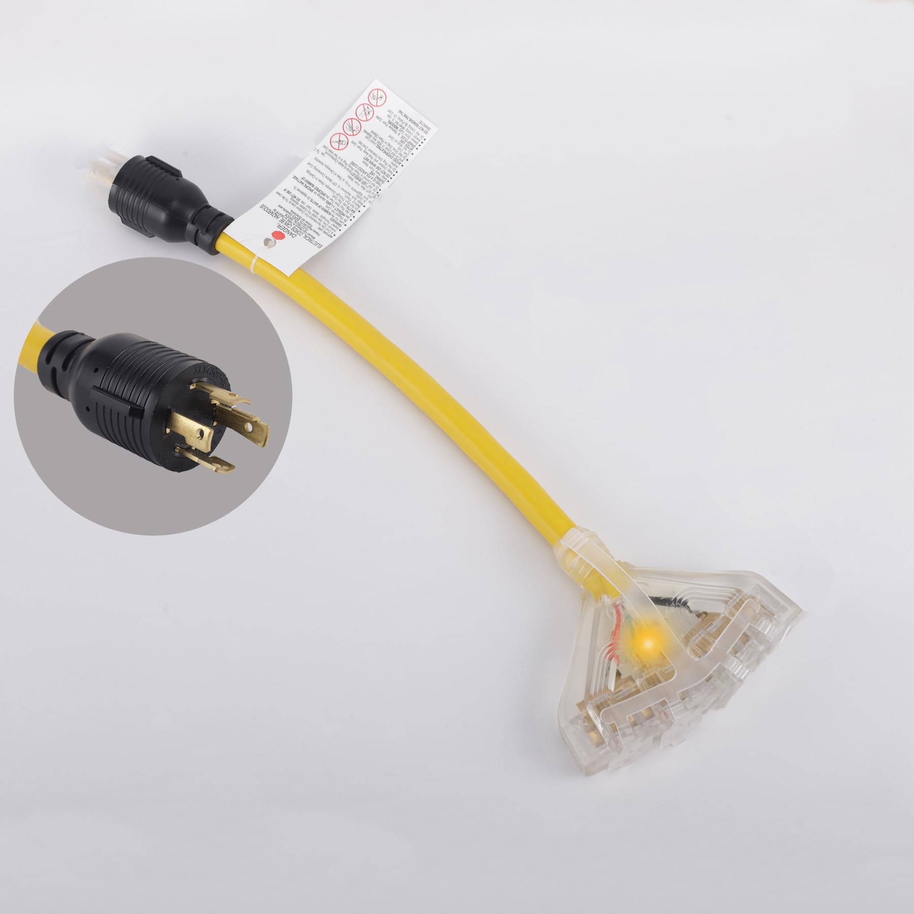 30Amp to 20 Amp 125/250V RV Distribution Adapter. 4 Prong L14-30P Male to Female Receptacle 4*5-20R T-Blade with LED Indicator.RV Generator Power Converter 1.5FT，Yellow