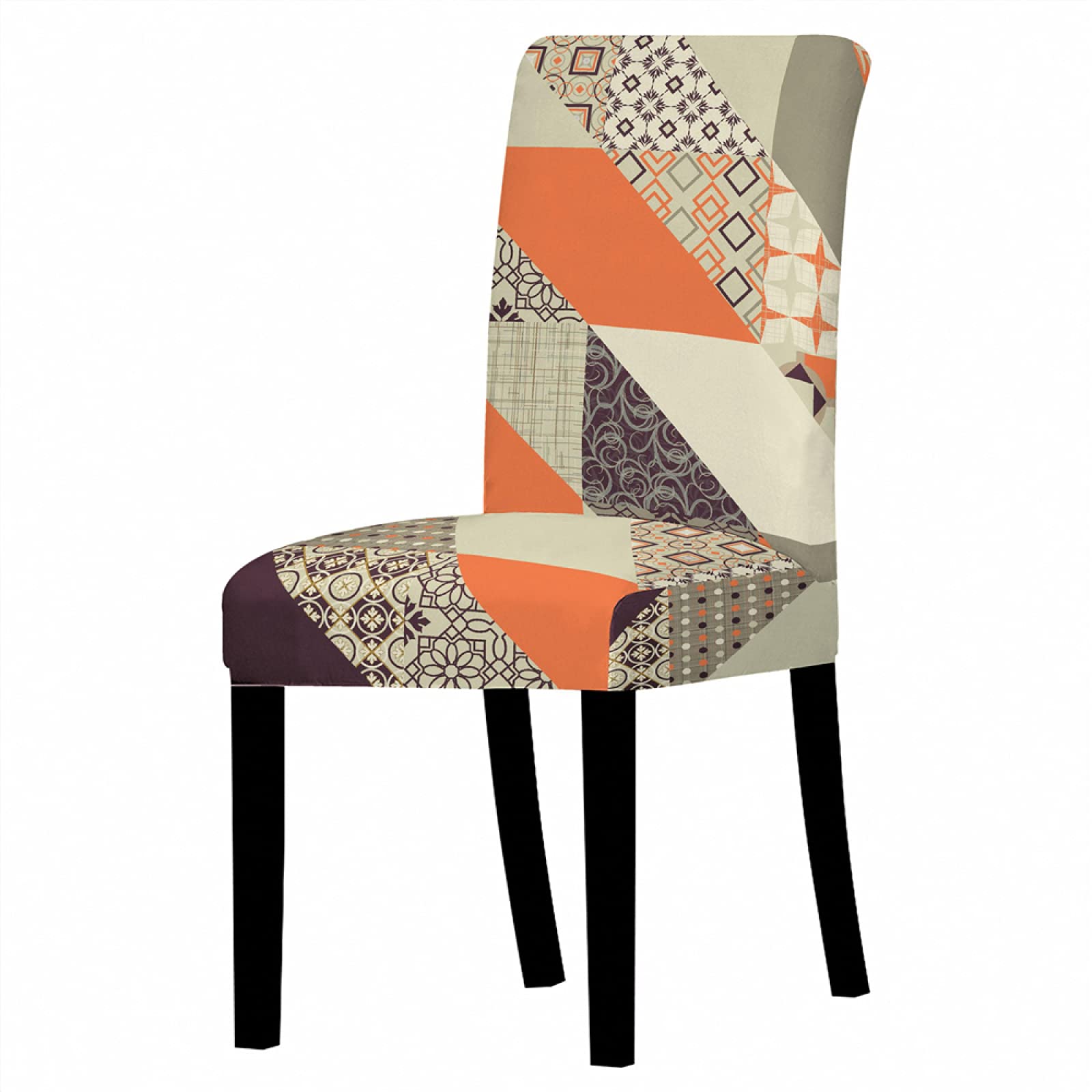 Coprisedie Geometria Arancione Marrone Coprisedie con Schienale Lavabile Copri Sedia da Cucina Spandex Coprisedia con Schienale Estraibile Universale Copri Sedie Soggiorno 8 Pezzi