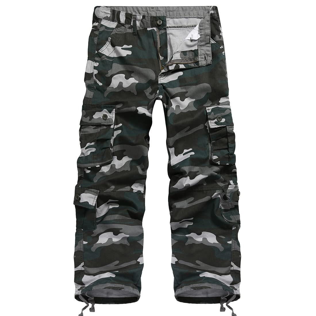 iCKER Mens Relaxed-Fit Cargo Pants Multi Pocket Military Camo Combat Work Pants