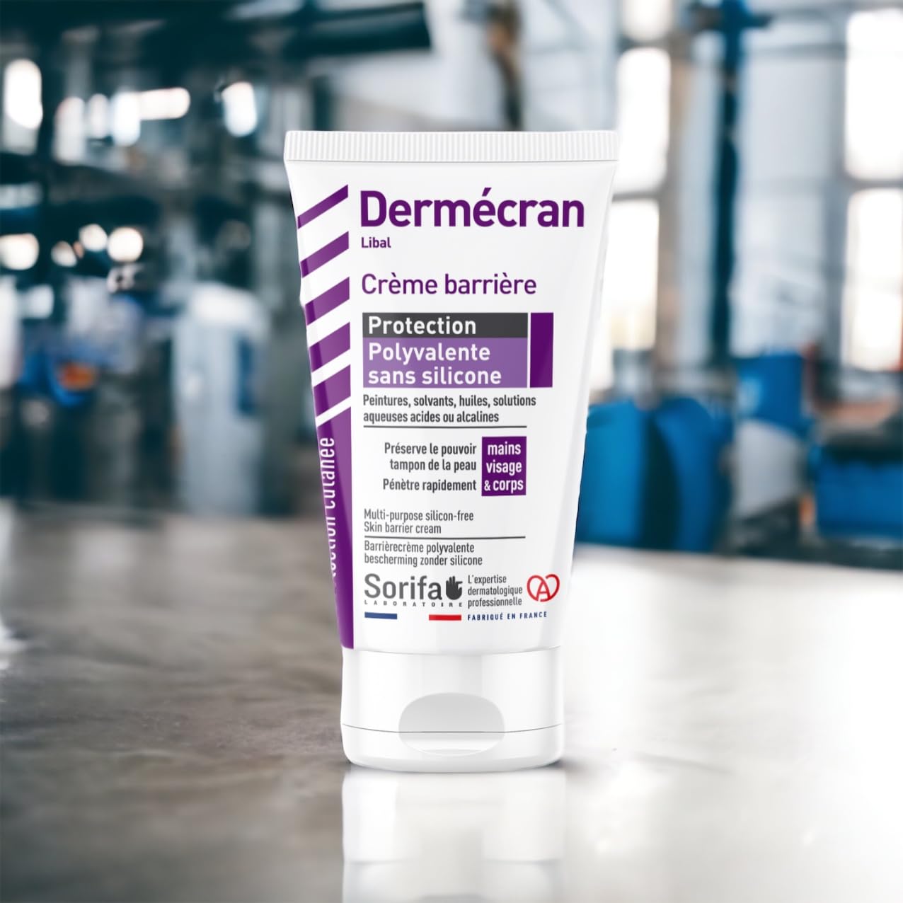 Lot de 3 – Dermécran – Crème barrière - Protection polyvalente sans silicone – Peintures, solvants, huiles, solutions aqueuses – Mains, visage et corps – Sans parfum – Tube 50 ml.
