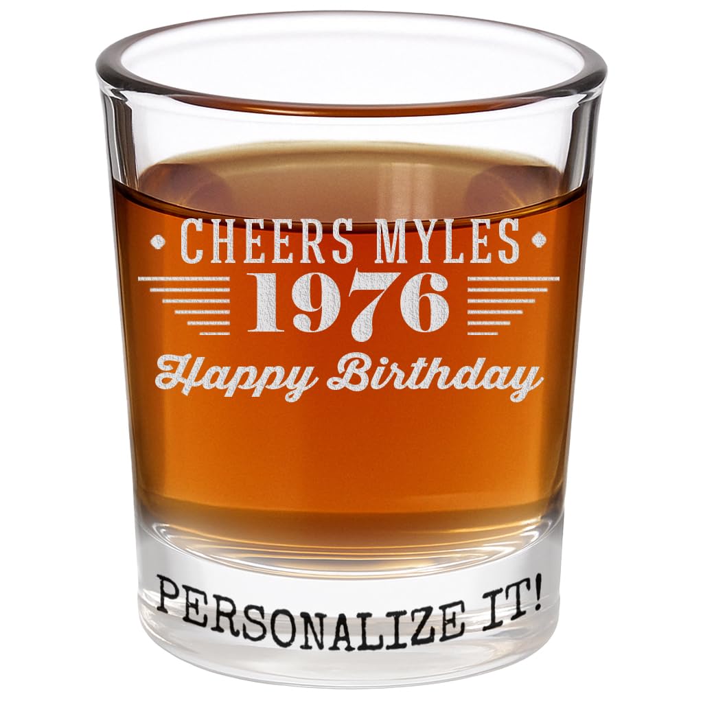 Personalised Vintage 50th Etched 2.5oz Shot Glass – Custom 1976 Happy 50th Birthday Gifts Men Women Him Her, Customized Decorations, Turning 50 Year Old, Party Favors Supplies, Maverick