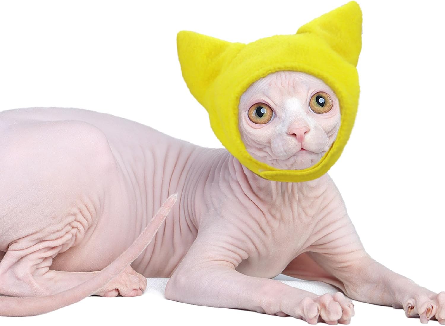 Sphynx Cat Ear Protector Hat - Yellow, Waterproof, Adjustable Size, Cat Ear Covering, Head Protector