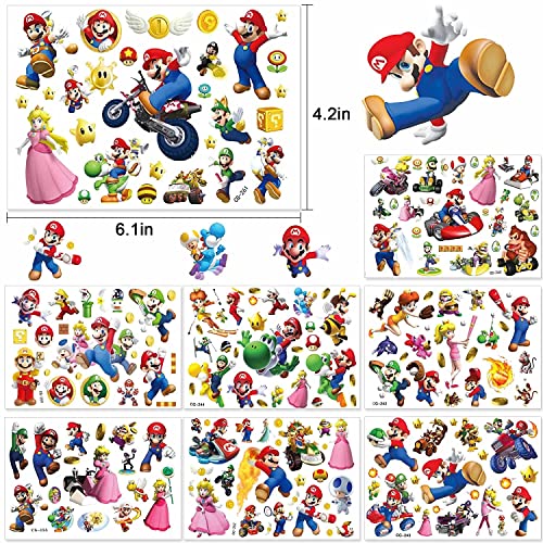 8 Sheets(194Pcs) Mario Temporary Tattoos Stickers, Mario Tattoo For Kids,Children's Temporary Tattoo Toys,Waterproof Tattoo Stickers For Mario Theme Birthday Party Favors #TOP2