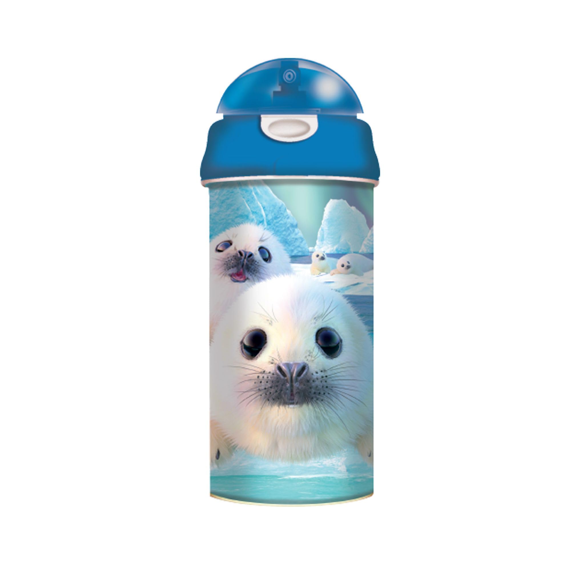 3D Livelife Seal Drinking Bottle - Pups From Deluxebase. 3D Lenticular 600Ml Bpa Free Reusable Blue Water Bottle With Straw And Flip Top Lid. Leak Proof Animal Drinks Bottles With Design.