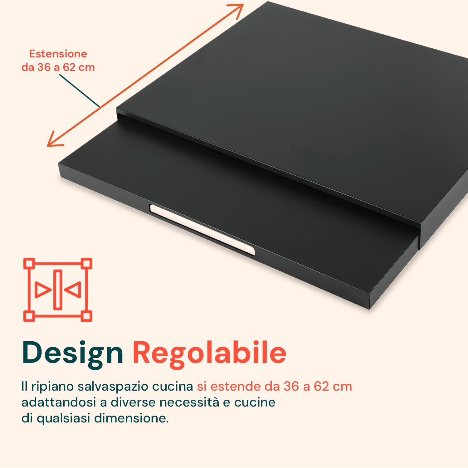 Avilia Supporto Microonde Estensibile (39-62 cm) con Ripiano Estraibile - Scaffale Cucina Salvaspazio in Metallo - Organizzatore Piano di Lavoro per Forno e Tostapane - Ganci e Gommini Antiscivolo