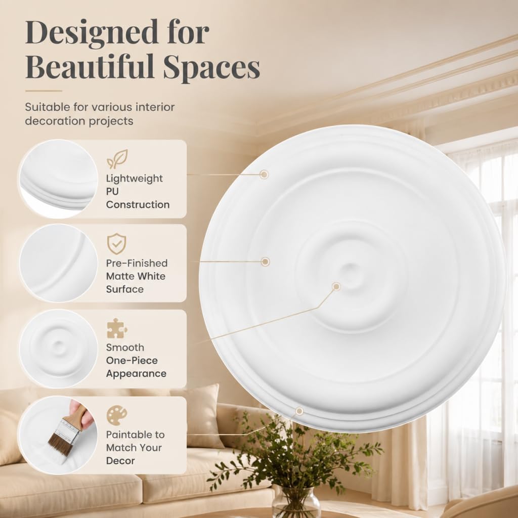 Wealrit White Decorative Round Ceiling Medallion 1PCS, 12" OD — Amazon image 3