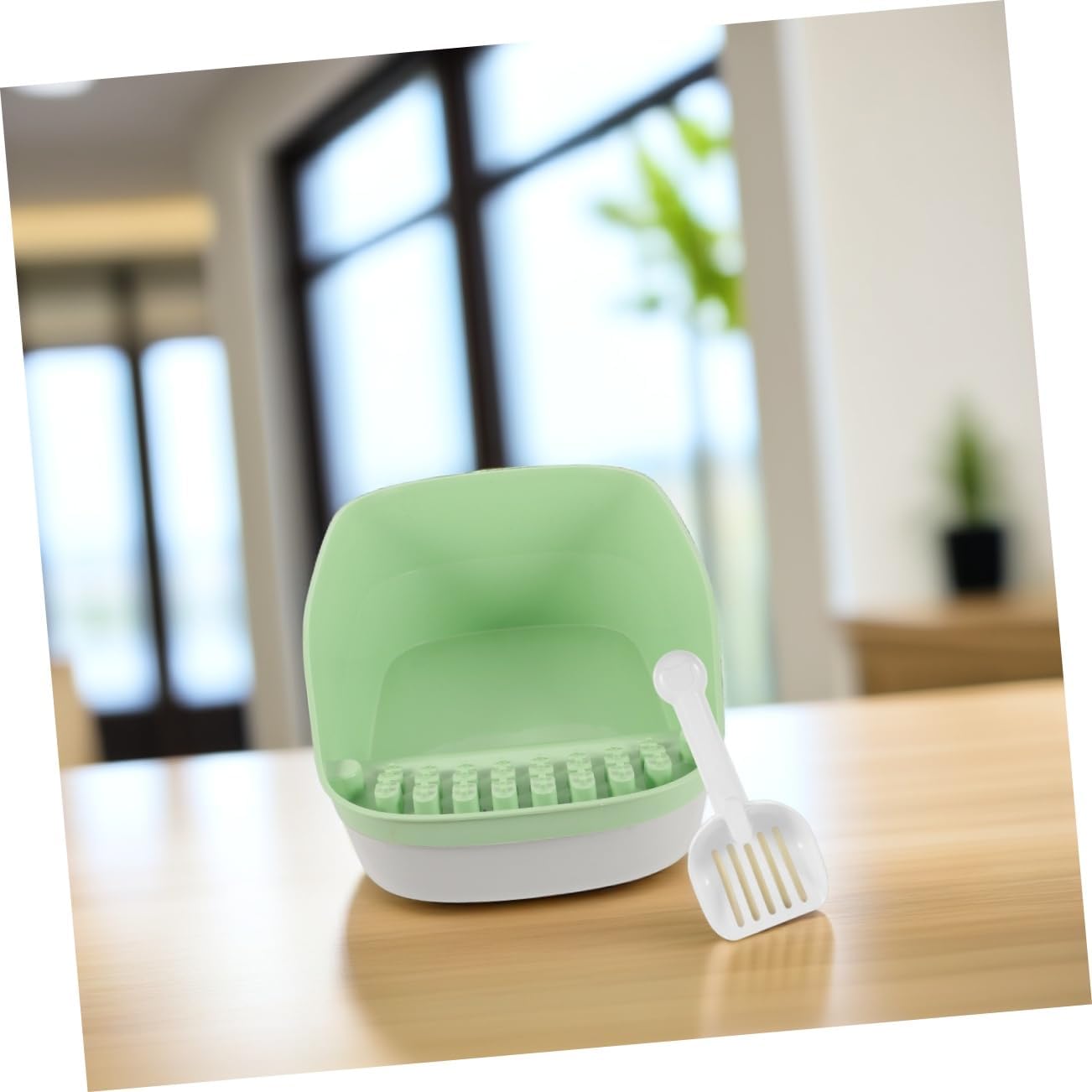 VICASKY 1set Portable Cat Litter Box High Splash Guard Semi-Enclosed Design for Kittens and Dogs Easy Access Low Entry Toilet Avocado