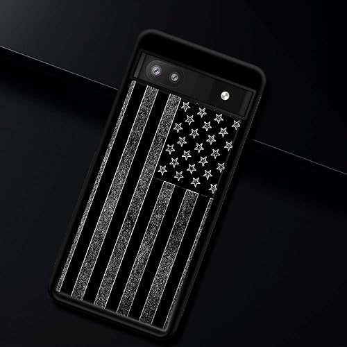 Miniatura 6 de ZHEGAILIAN Funda compatible con Google Pixel 6A, diseño de bandera estadounidense en blanco y negro, diseño de patrón de espalda de silicona suave,
