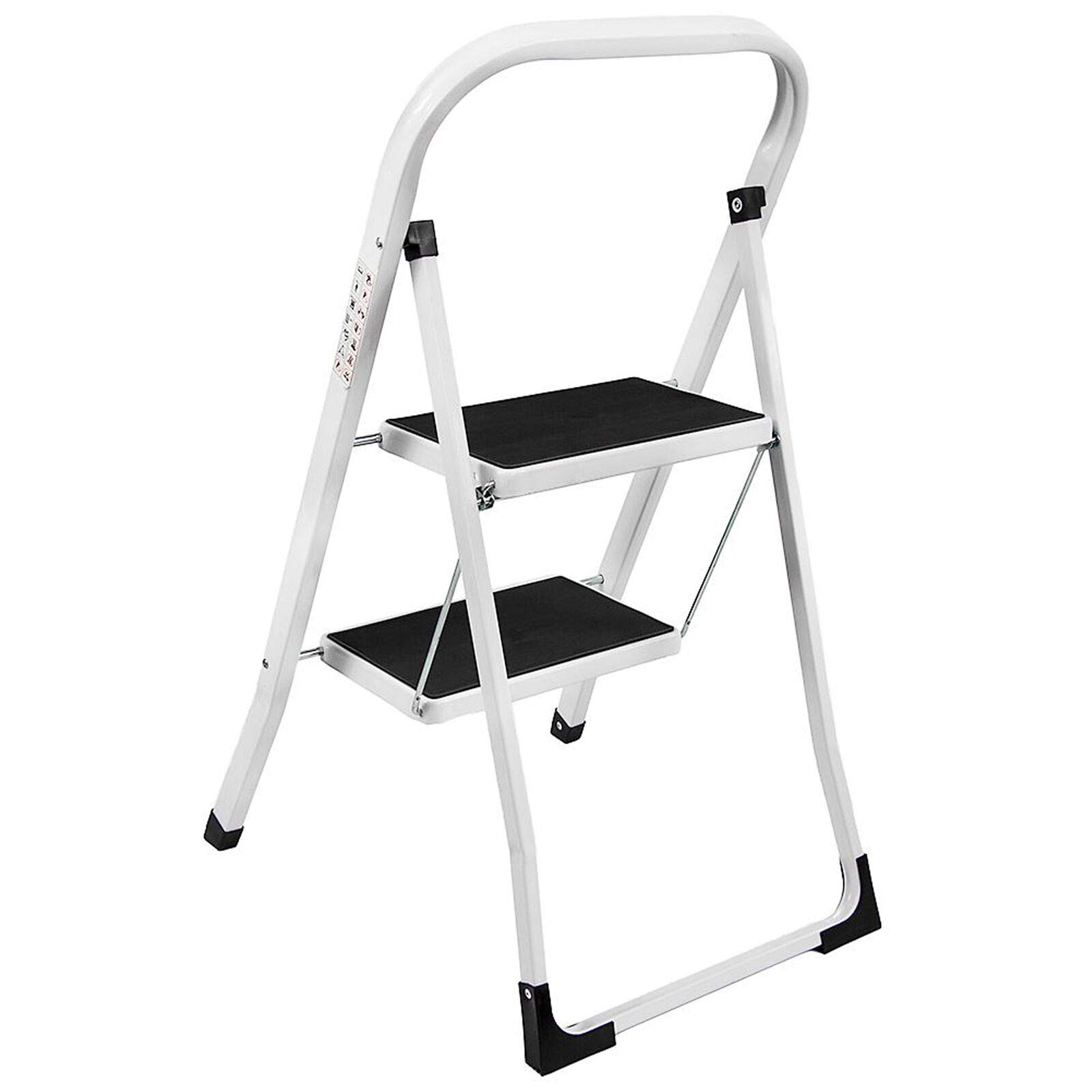 Escalera plegable de 2 peldaños, acero de alta calidad, ligera, portátil, plegable, hasta 150 kg