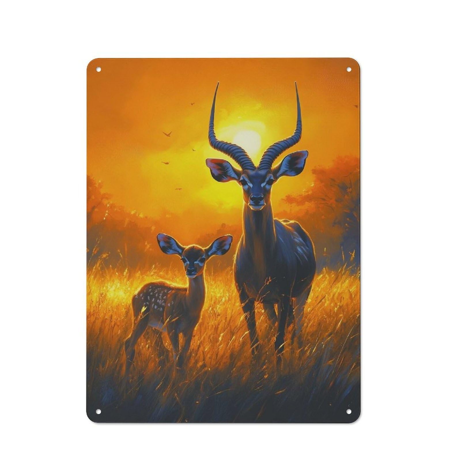 Junmoney Style-2 Antelope Family At Sunset Rustic Metal Sign 40X30cm For Garden Room Or Summerhouse, For Summerhouse Decorators