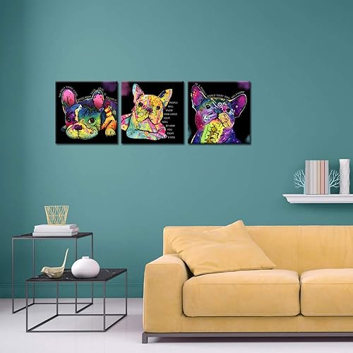 Miniatura 3 de iKNOW FOTO Lienzo colorido para perros, pinturas de animales, lindo bulldog francés, arte de pared con citas de lienzo con estampado giclée para
