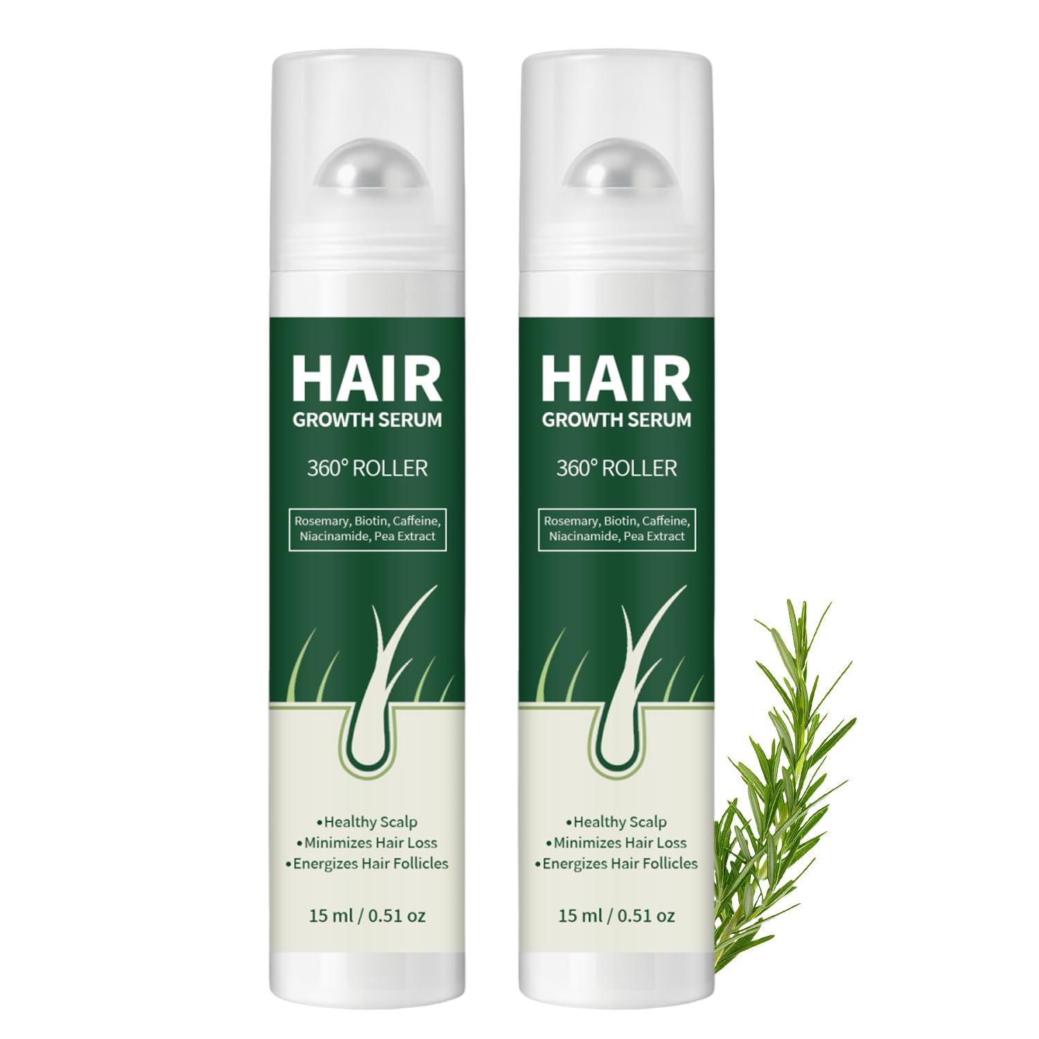 Hair Growth Serum Roll On with Biotin, Caffeine & Rosemary for Fuller Hair