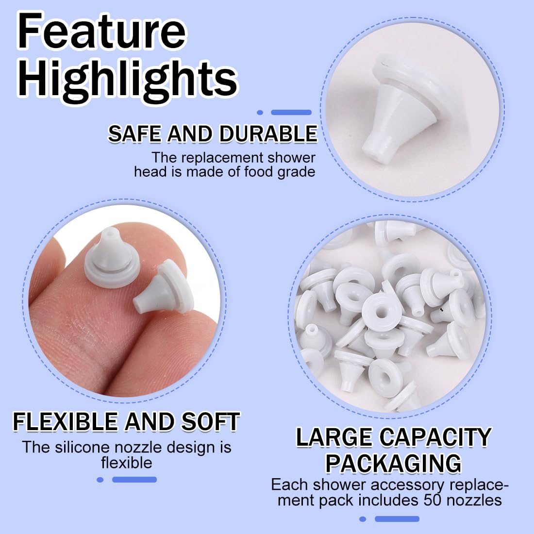 50 Pezzi Soffione per Ugelli in Silicone, Ugelli di Ricambio, per Riparare la Testa Della Pioggia in Acciaio Inox, per Diametro del Foro Fit 4mm