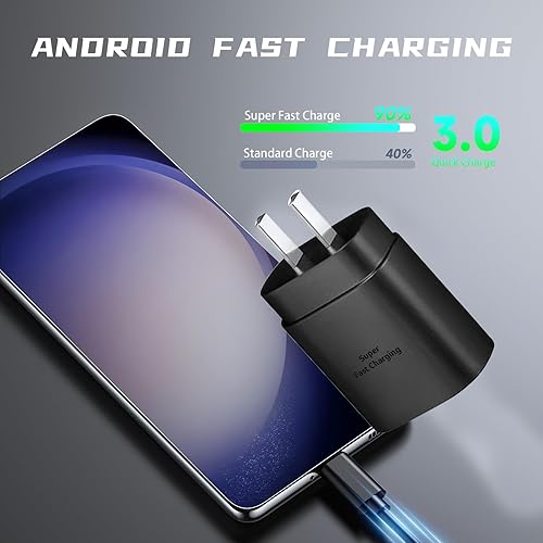 Miniatura 2 de Cargador rápido USB C para Samsung 25 W, cargador de teléfono Android, paquete de 2 bloques de cargador de pared con cable de carga rápida de 6.6