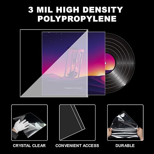 Miniatura 3 de Paquete de 100 fundas exteriores de vinilo de 12 pulgadas, fundas de disco LP, protectores de vinilo de polipropileno transparente de alta calidad,