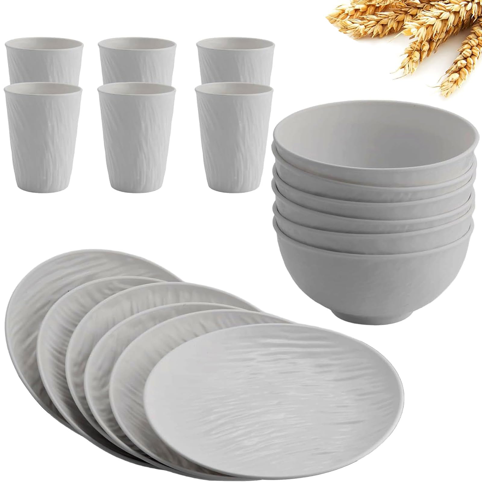 HOMGEN 18PCS Camping Plastic Plates and Bowls Set - Unbreakable Tableware Set - Reusable Plates Bowls Cups - Microwave & Dishwasher Safe Dinner Sets - Picnic Dinnerware Service for 6