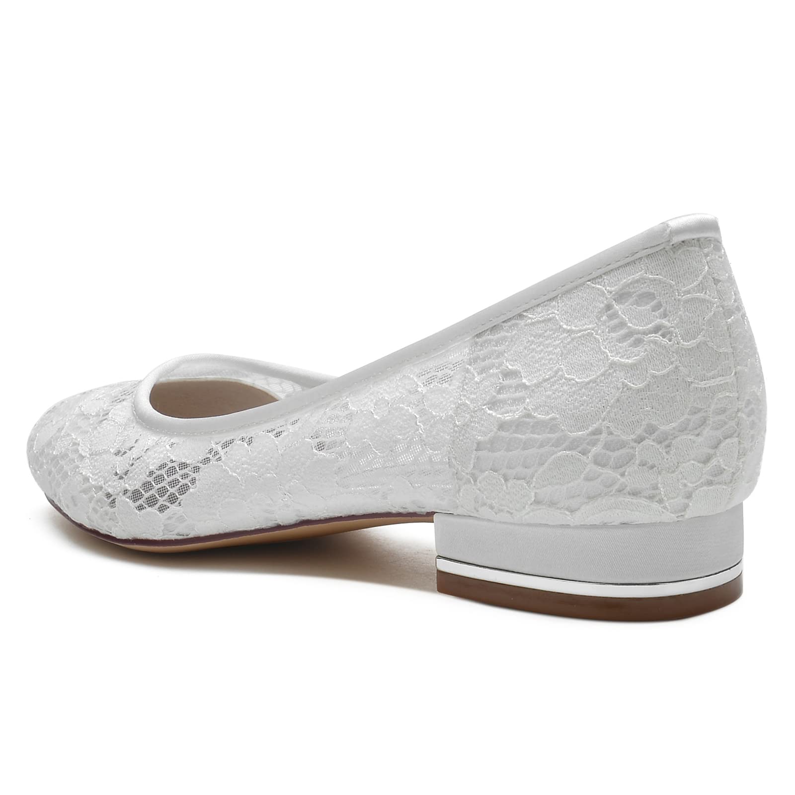 Appartamenti da Sposa Pizzo da Donna Scarpe da Sposa Rotonde con Punta Chiusa Scarpe da Ballo con Tacco Basso 2.5Cm