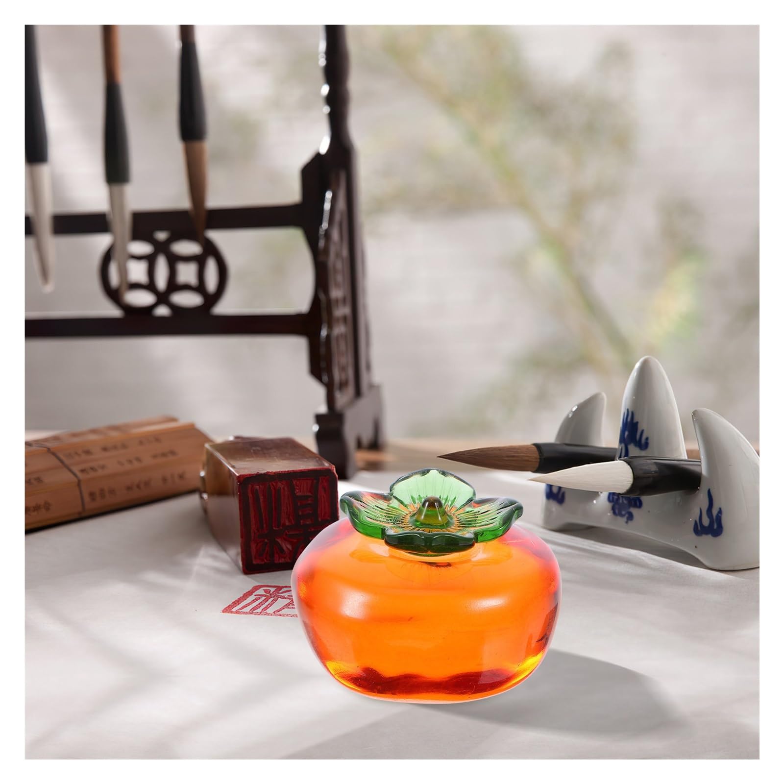 4 schwere Briefbeschwerer aus Kristall-Persimmon