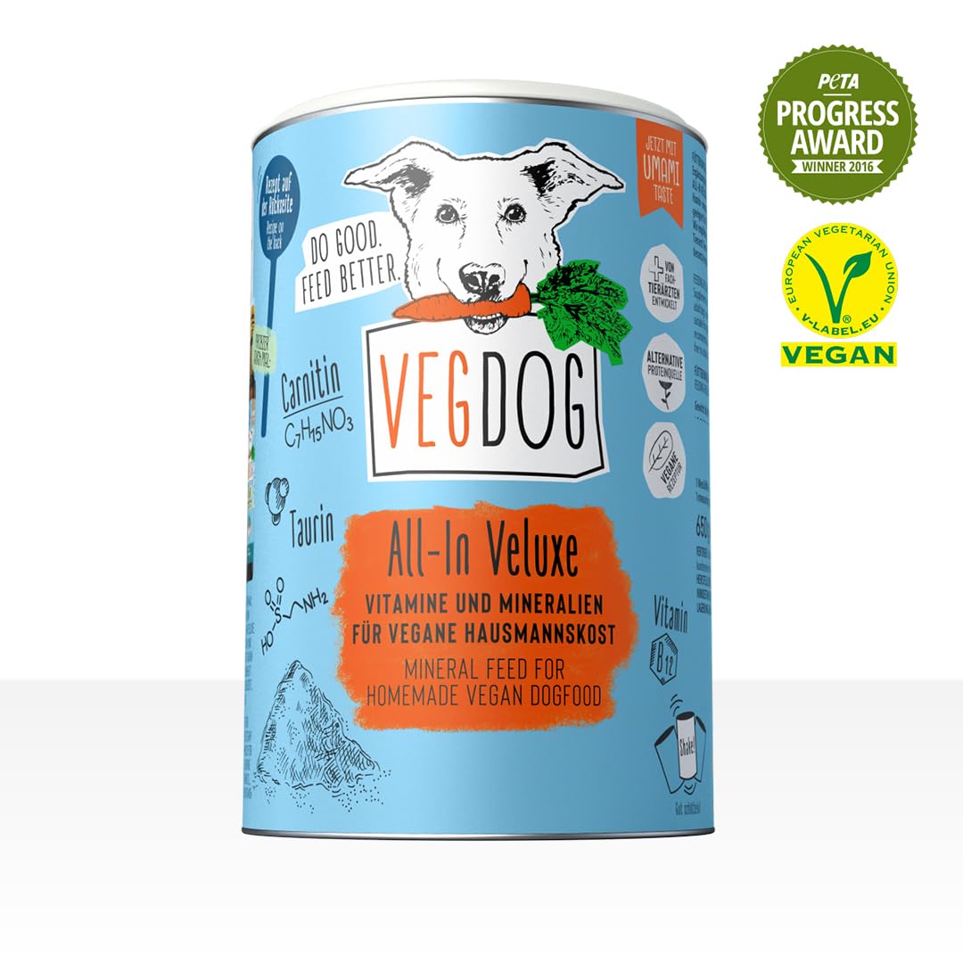 VEGDOG All-In Veluxe Polvere minerale ipoallergenica (650 g) | Da cucinare da te per cani | Integratore alimentare per chi soffre di allergie