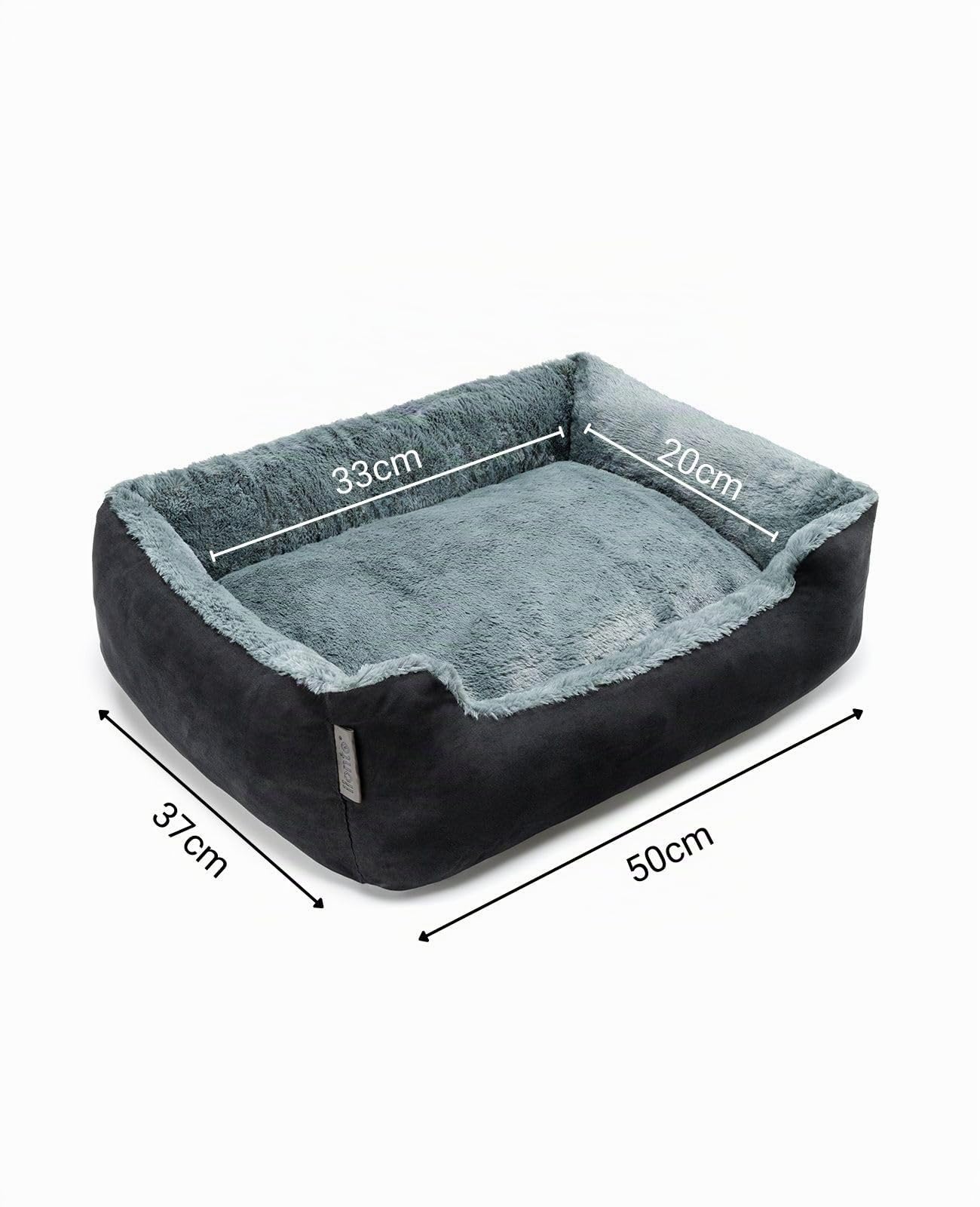 lionto Letto per cani con cuscino reversibile e base antiscivolo, cuscino robusto con ingresso basso per cani e gatti di ogni età, 50x37 cm, cuccia accogliente, nero/grigio
