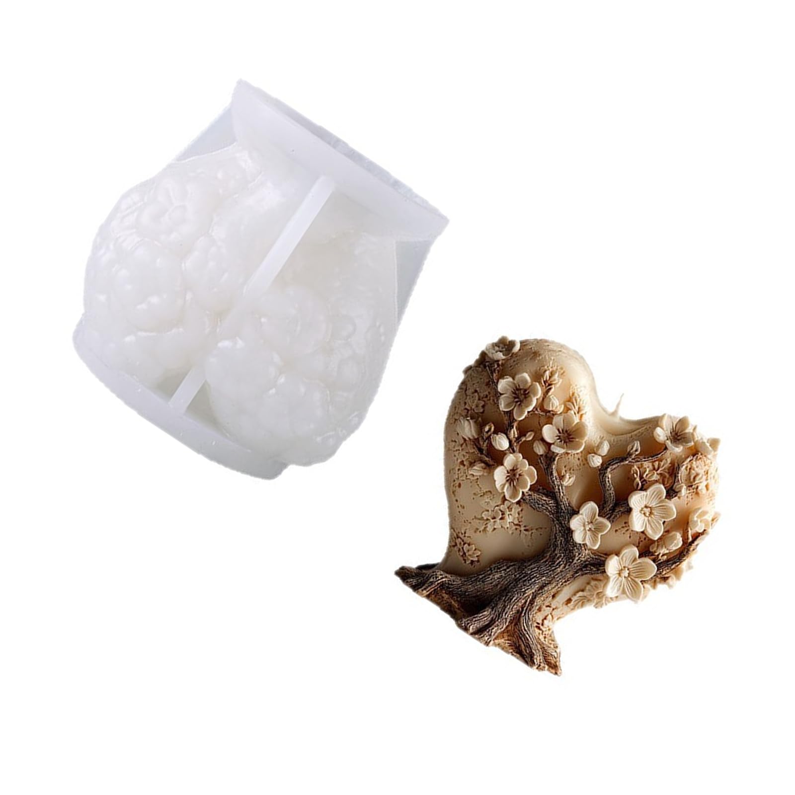 hogtnd Heart Tree Shape Silicone Candle Molds Temperature Resistant Food Grade Silicone for Soap Chocolate Baking Heart Tree Casting
