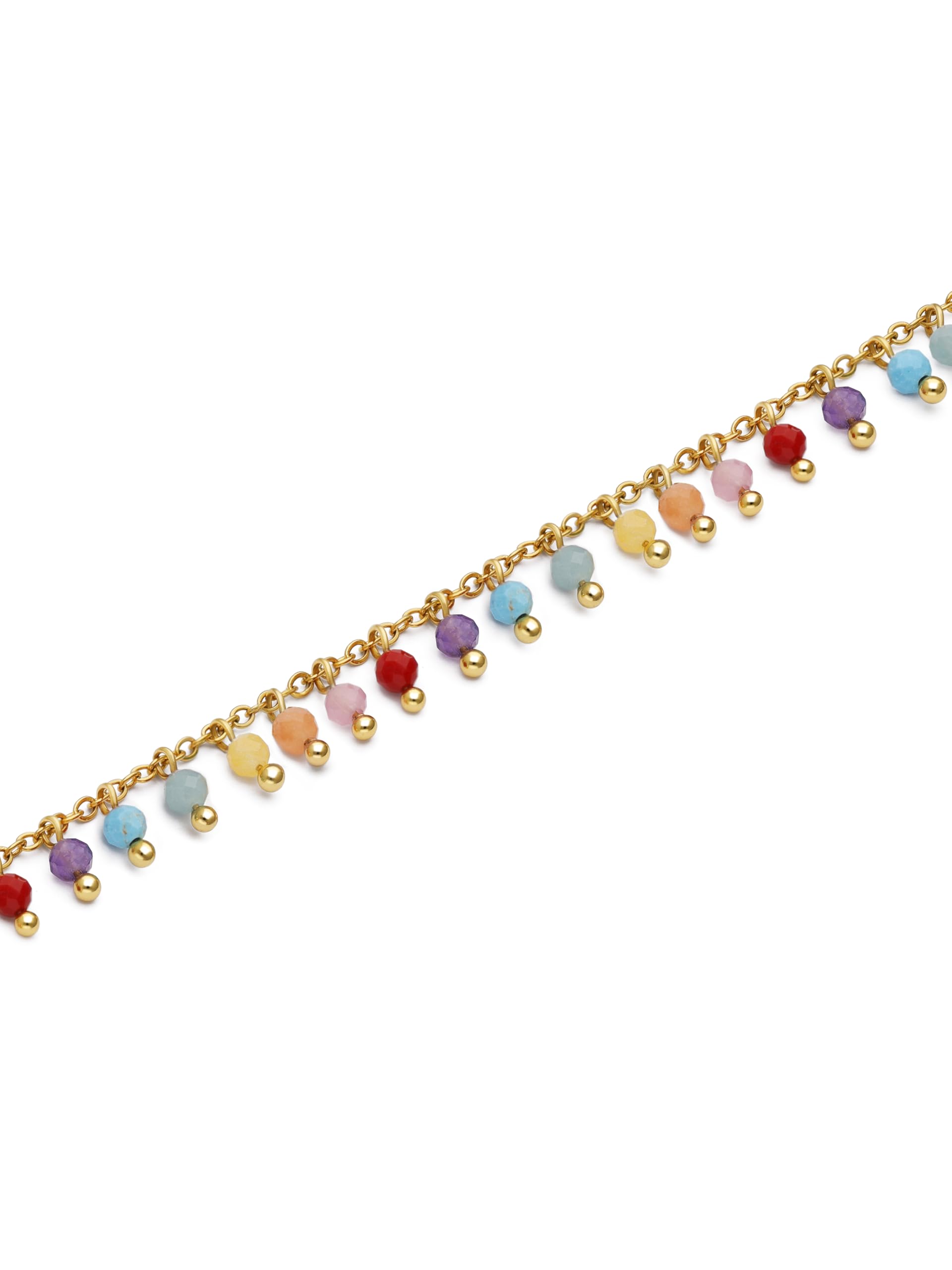 SINGULARU - Tobillera Shamira Stones. Acero con Baño en Oro de 18 Kt y Piedra Natural. Joyas Para Mujer.