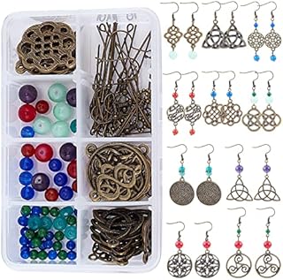 SUNNYCLUE 1 Box DIY 8 Pairs Trinity Celtic Knot Earrings Making Kit Earring Pearl Beads Flower of Life Connector Charms with Instruction for Women Adults Earring Making Crafts