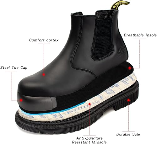 Miniatura 2 de NOLINSHIELD Steel Toe Boots for men,Slip-on Lightweight Working Boots,Safety,Leather,Comfortable,Puncture-Proof,Mechanic Work Boots