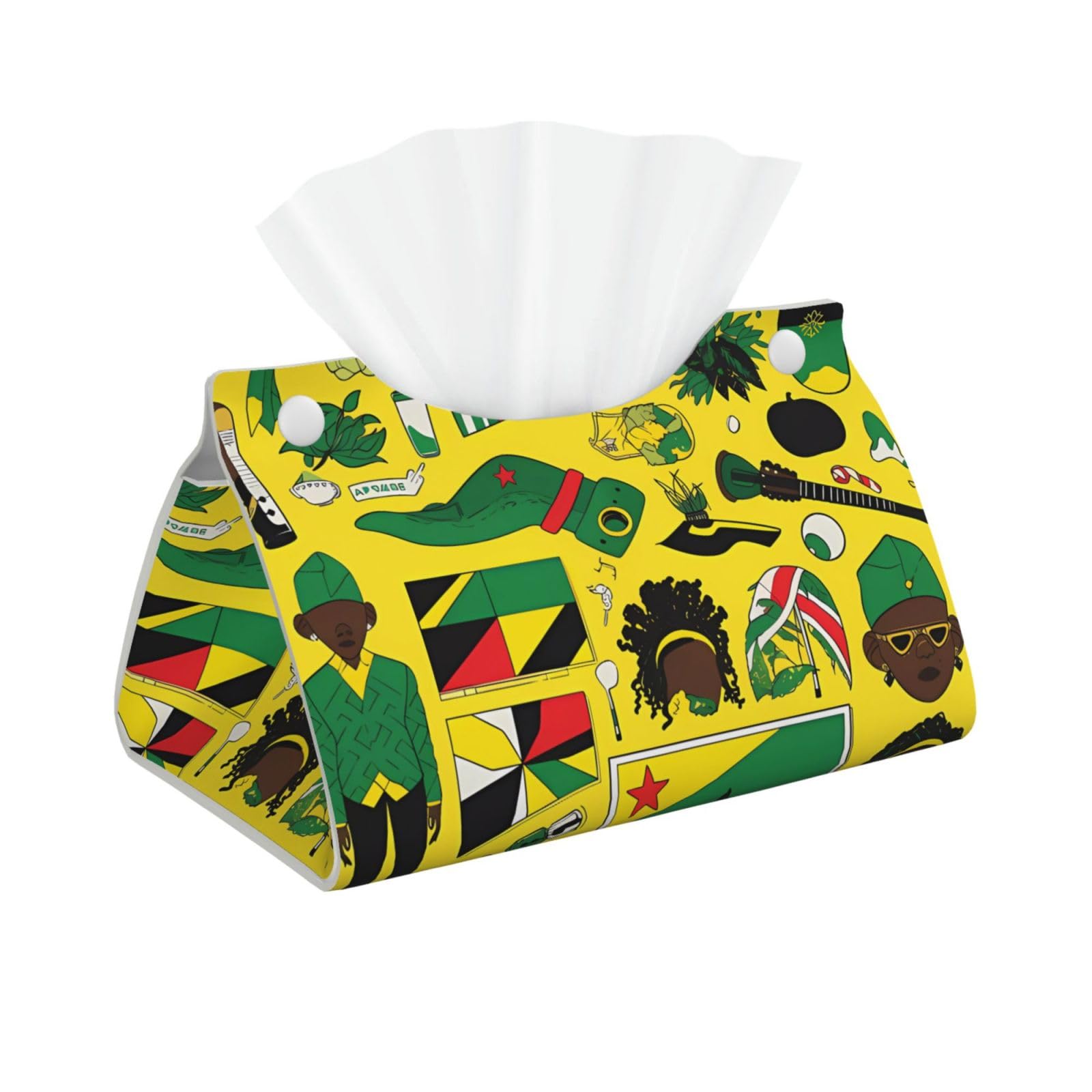 Jamaican Elements Rectangular Leather Tissue Box Cover, Folding Facial Tissue Holder Dispenser for Car