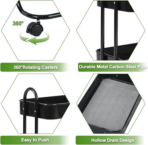 Miniatura 5 de Melody House Organizador de almacenamiento de 2 niveles de malla metálica con ruedas bloqueables para oficina, cocina, sala de estar, lavandería,