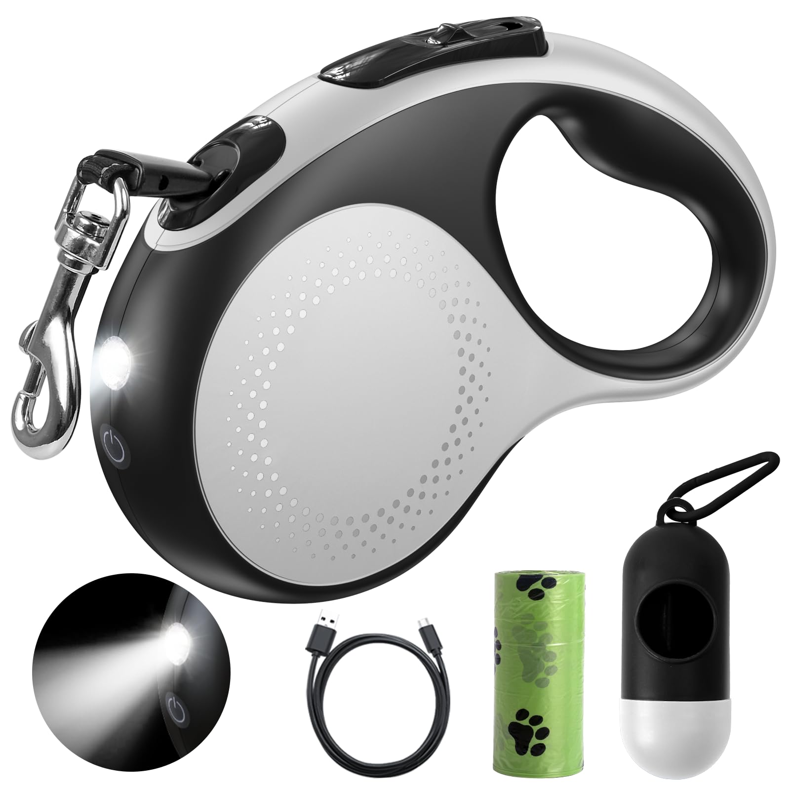 Retractable Dog Leash with Led Light, Douexio 16ft Heavy Duty Dog Leash Retractable for Medium Large Dogs Up to 110lbs,360° Tangle-Free, One-Button