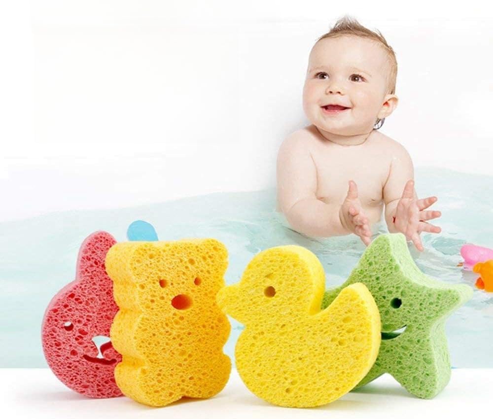 KISS KITTY4 Pack Baby Bath Sponge, Baby Sponge Super Soft for Bathing, Natural Infant Bath Sponge, Fast Drying Baby Bath Tub Sponge, Fun Baby Shower Sponge for Babies and Children