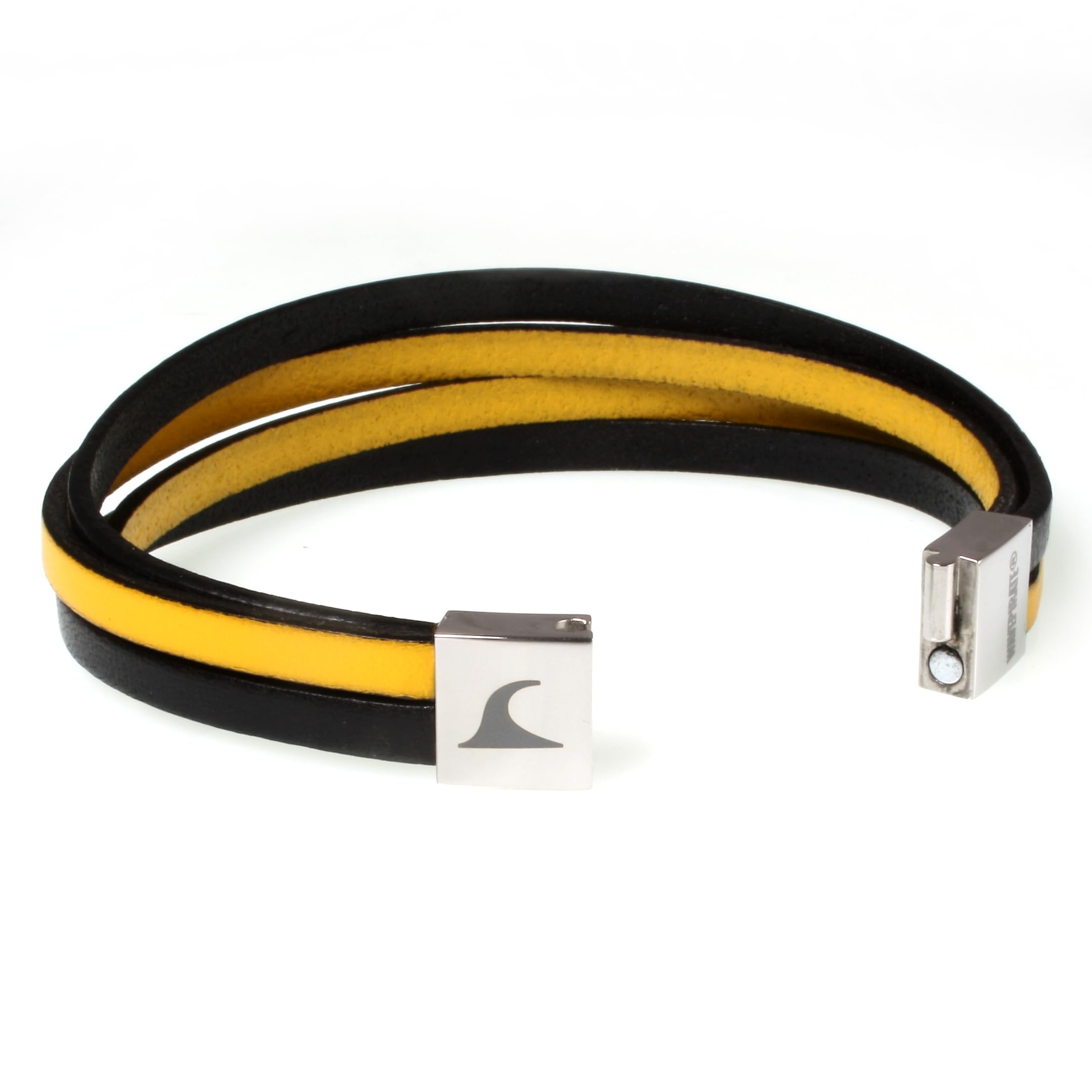 Echt Leder-Armband Twist Schwarz Gelb Herren Männer