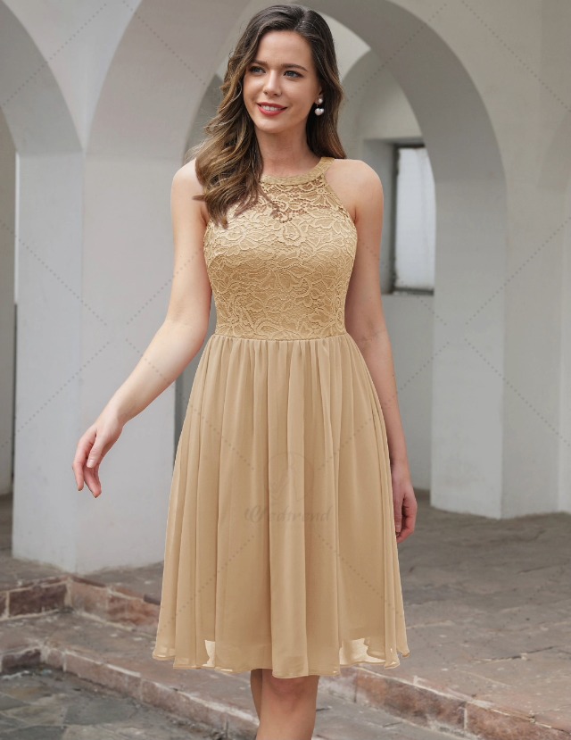 Amazon.com: Wedtrend Juniors Short Modest Church Dress, Juniors A-line  Country Bridesmaid Dress Floral Lace Chiffon Sleeveless Halter Short Prom  Dresses Formal Casual Dress for Daily Wear WT0203BlackL : Clothing, Shoes &  Jewelry