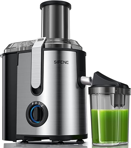 SIFENE Exprimidor centrífugo, extractor de frutas y verduras enteras de potencia máxima de 1300 W, boca de 3.2 pulgadas de ancho, 3 velocidades de