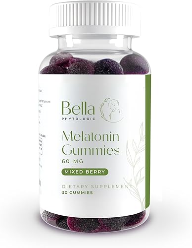 Bella - Gomitas de melatonina de alta dosis | 60 mg por porción | Sabor natural de fresa, saúco y arándano | Potente fórmula de alta dosis extra