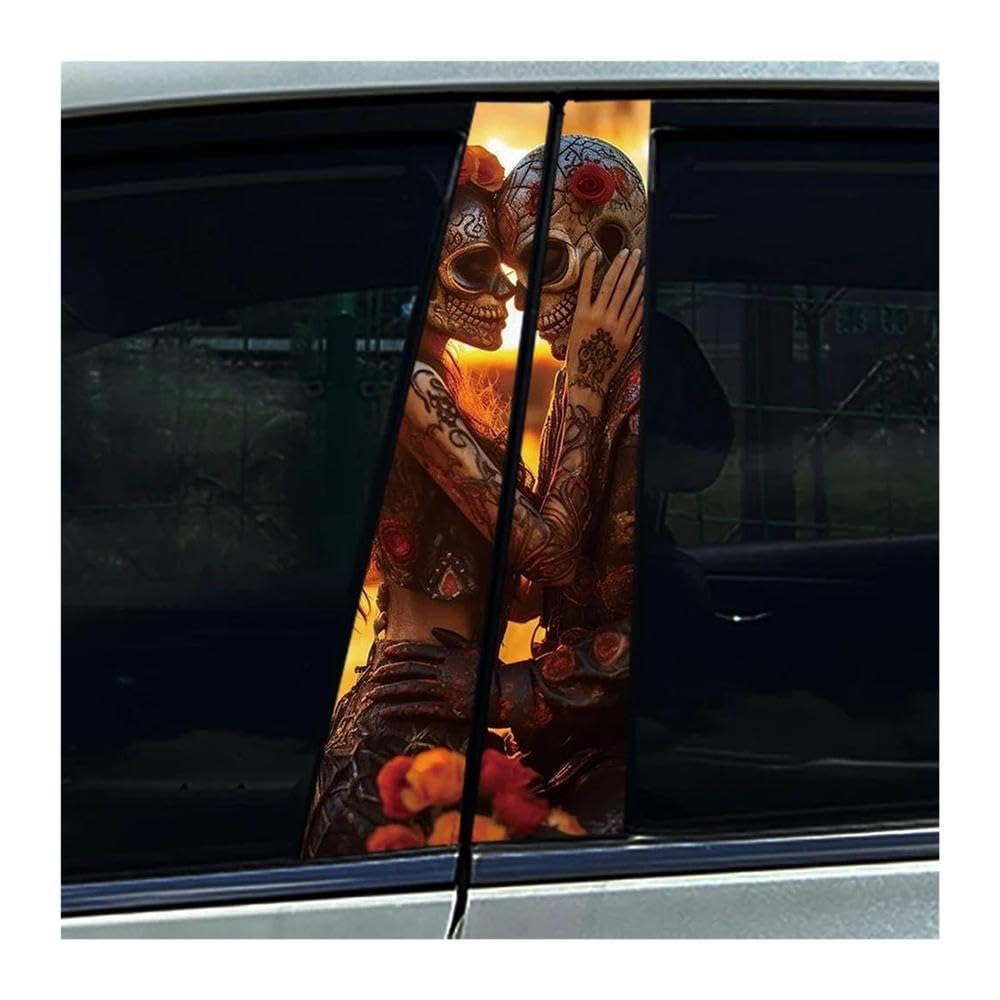 Body Parts 2pcs Skeleton Sugar Skull Lovers Couple CP Car B Pillar Waterproof Sticker Auto Center Column Decals(K)