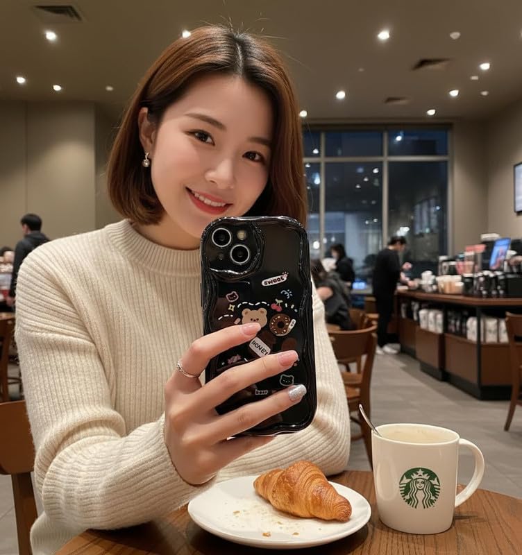 Image of ZR023 Compatible for iPhone 13 Cute Teddy Bear Design Back Cover | Soft Silicone Shockproof Protective Case | Slim Fit Stylish Camera Protection Phone Cover - Transparent Black