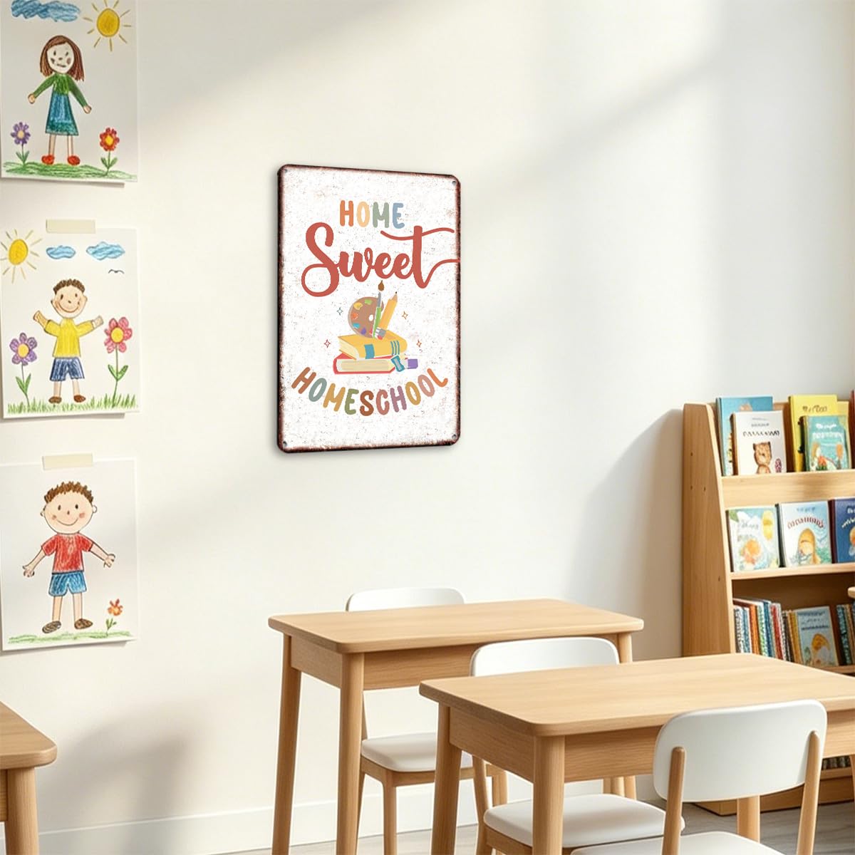 Positive Homeschool - Letrero decorativo para pared, diseño de escuela en | Decoración de habitación escolar, placa de aluminio de metal inspiradora retro para aula, profesor, oficina, dormitorio