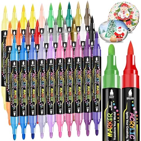 WINSONS 30 Colors Dual Tip Acrylic Paint Markers Pens- Premium Acrylic Paint Markers, Brush & Round Tips, Quick-Drying - For Rock, Canvas, Ceramic, Wood - Gift for Artists & DIY Enthusiasts Cover