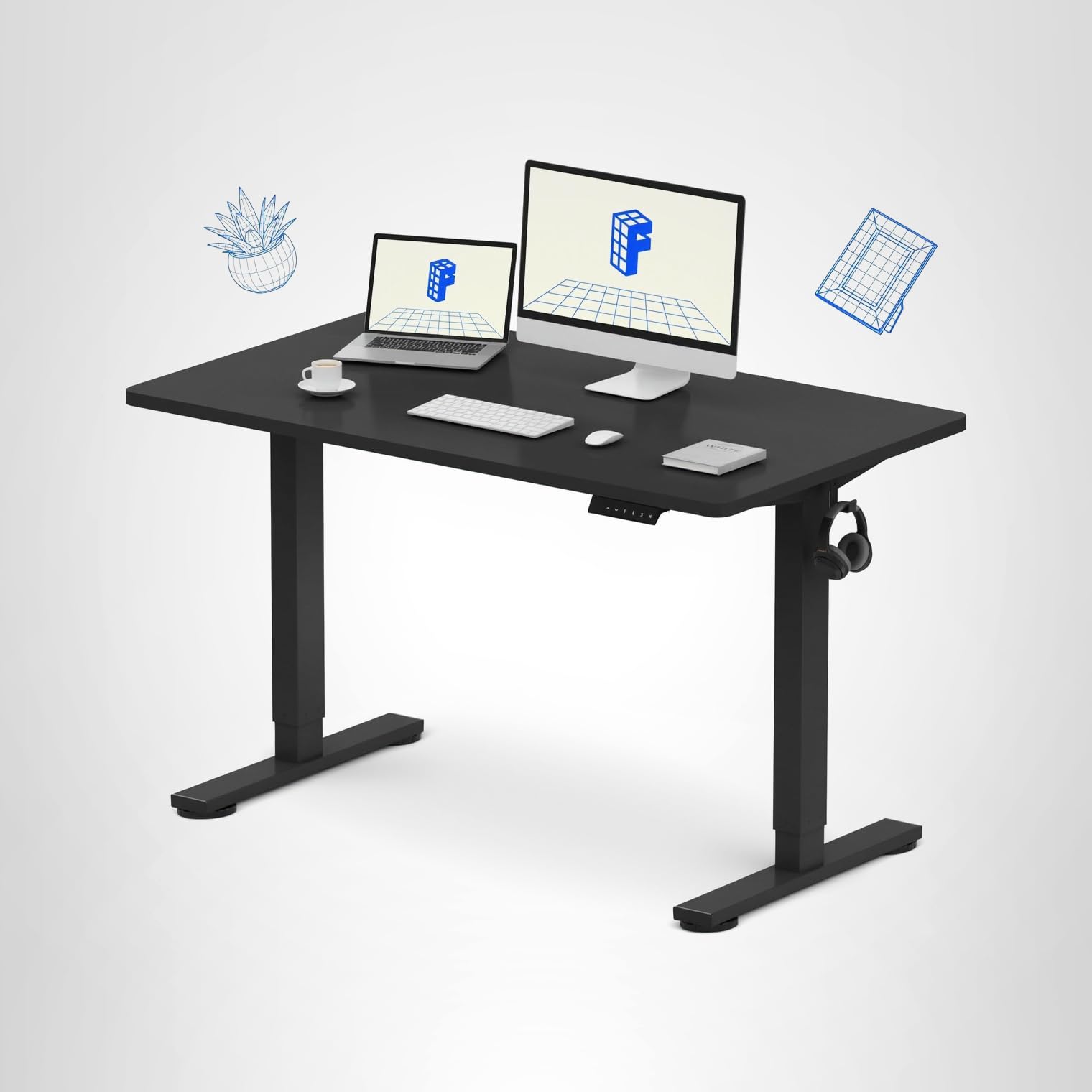 Veken 55 Inch Large Electric Standing Desk, Gaming Table, White product image 23