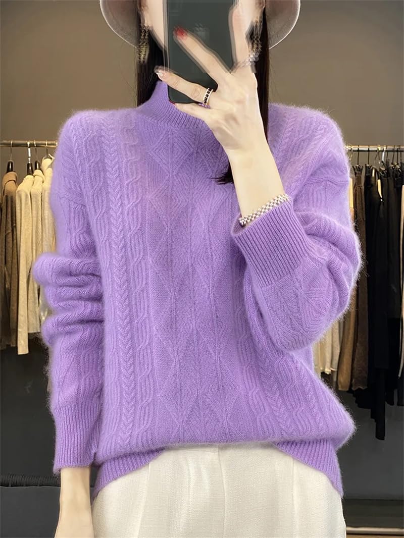 Dninmim Suéter de cachemira de cuello alto para mujer, suéter grueso jacquard suelto, suave y acogedor