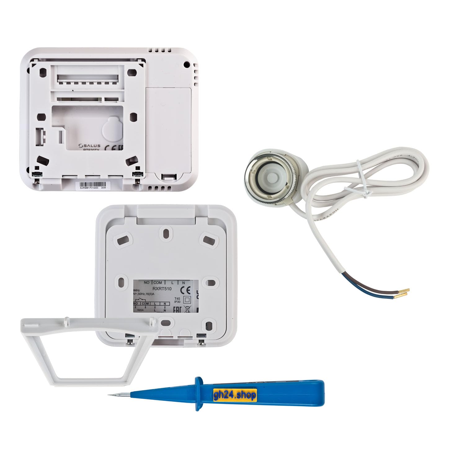 SALUS Controls Heizung Einzelraumregelung Digitaler Funk Raumthermostat mit Empfänger, 1x Stellantrieb und 1x gh24 Phasenprüfer