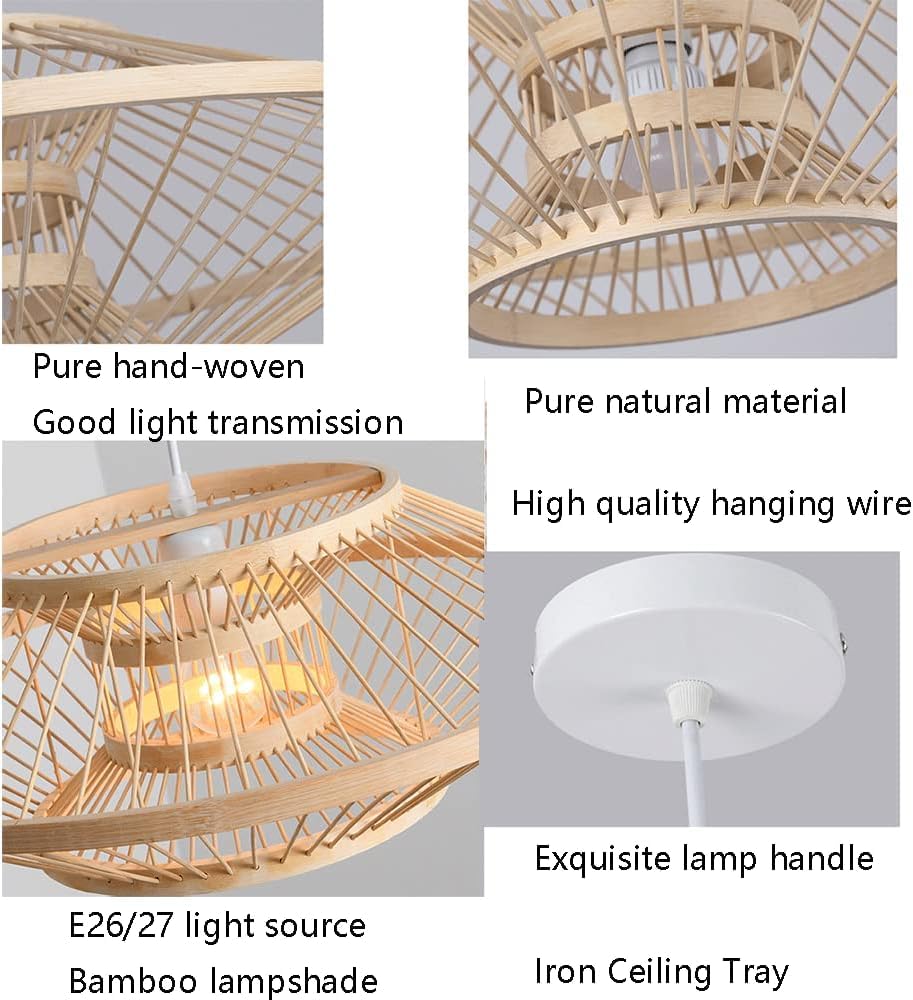 Paralume in bambù Compatible with lampadario stile Boho Lampadario in legno beige in vimini Fai da te Design cavo Lampade a sospensione a soffitto Fattoria Cupola interna Lampade - Compatible with sal